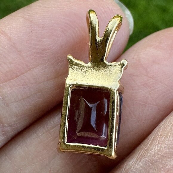 Vintage Purple Gem Slide Pendant Charm 0.75" Rhinestones Metal Gold Tone Prong - Picture 4 of 5